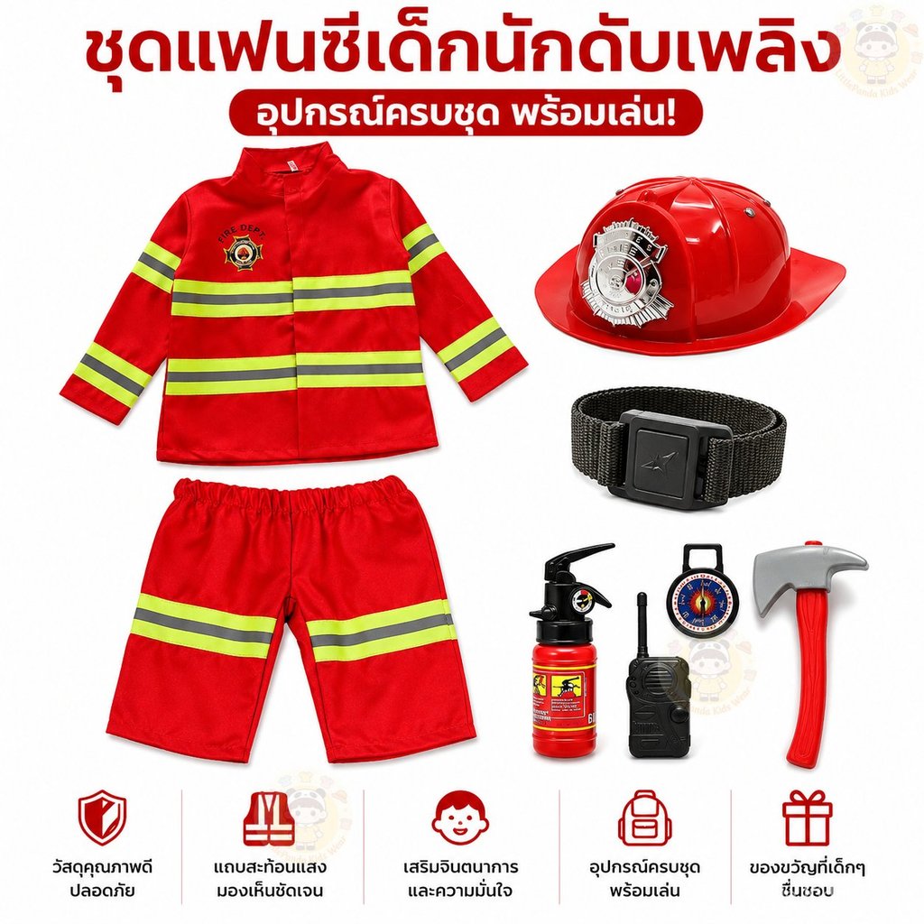 ชุดดับเพลิงเด็ก 🚒 ปืนฉีดน้ำ fire fighter suit for kids ชุดอาชีพเด็ก ชุดนักดับเพลิงเด็ก เสื้อนักดับเพลิงเด็กภาค