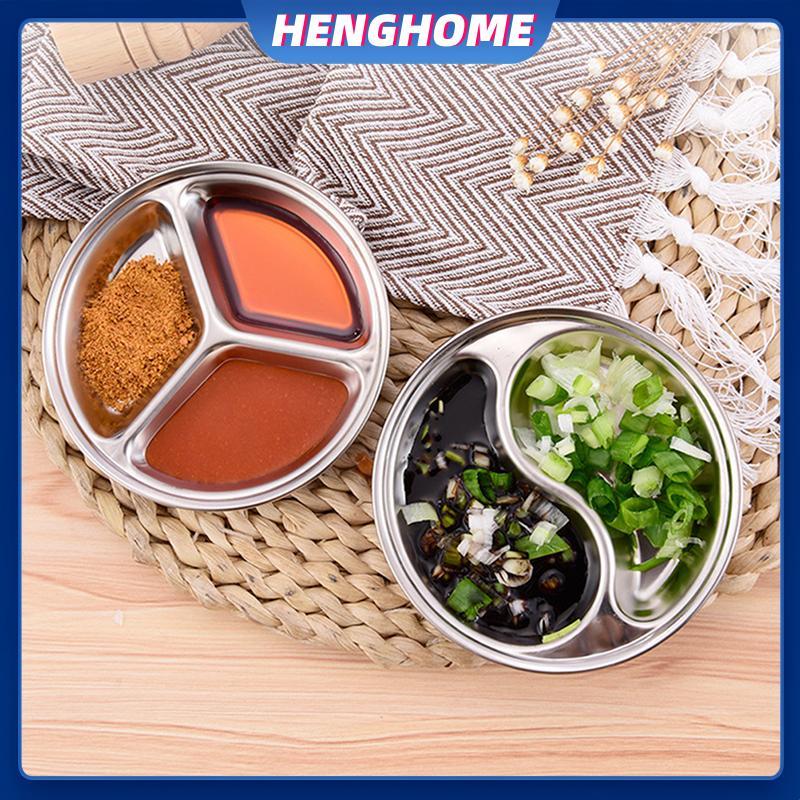 HENGHOME จานปรุงรส 1 ชิ้น จานซอสสแตนเลส ชามจิ้มอาหาร HENGHOME