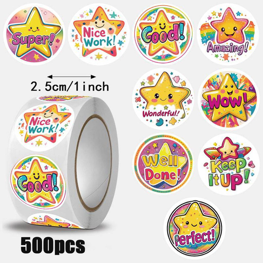 500 สติกเกอร์/ม้วนน่ารักการ์ตูนดาวเด็กเข้ารหัสสติกเกอร์ภาษาอังกฤษฉลากกาว
