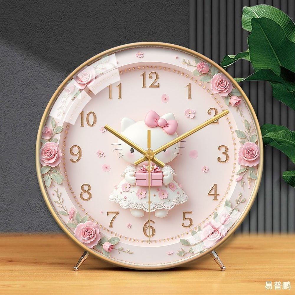 Hello Kitty Hello Kitty นาฬิกาตั้งโต๊ะสาวหัวใจสีชมพู Rose นาฬิกาตั้งโต๊ะห้องเด็กห้องนอนเงียบนาฬิกาตั้งโต๊ะ 5.20