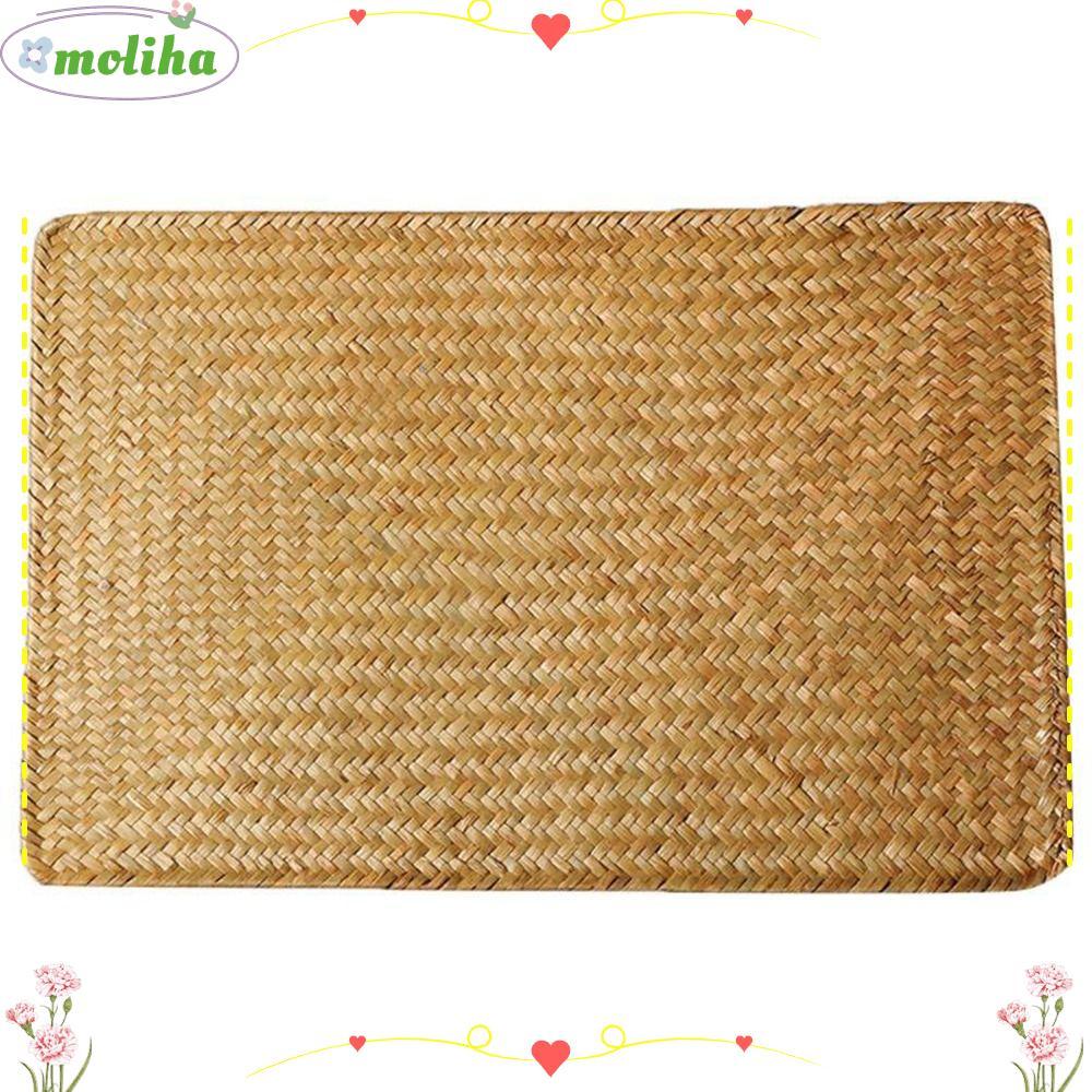 วาง แผ่นรองจานในร่ม,ที่รองจานโต๊ะหวายทอธรรมชาติทนความร้อน,ทนทานชนบทสี่เหลี่ยมล้างทําความสะอาดได้วางเสื่อเครื่องครัว