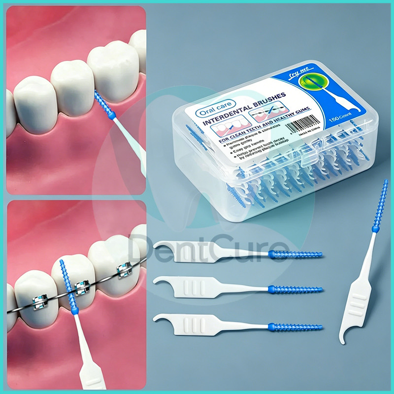 150Pcs Interdental Silicone Brushes Dental Toothpicks Brush Between Teeth Silicone Toothpicks With Thread Oral Cleaning