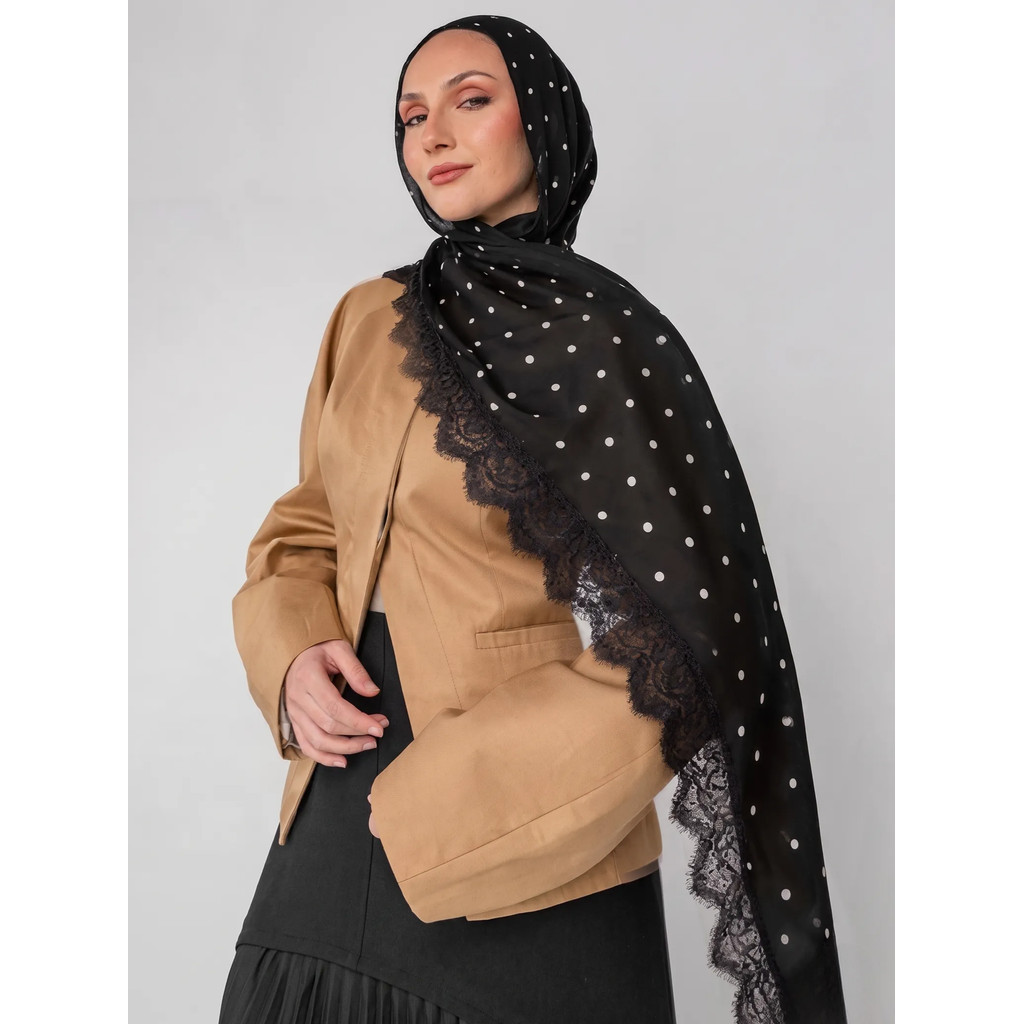 พิมพ์ลูกไม้ Spliced ผู้หญิง Headscarf นุ่ม Breathable บางโพลีเอสเตอร์ผ้าฝ้ายผ้าพันคอยาว