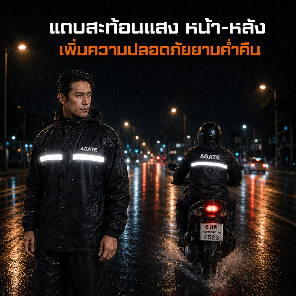 ชุดกันฝน เสื้อและกางเกง มีแถบสะท้อนแสง กันน้ำกันลม สำหรับมอเตอร์ไซค์ thumbnail 5