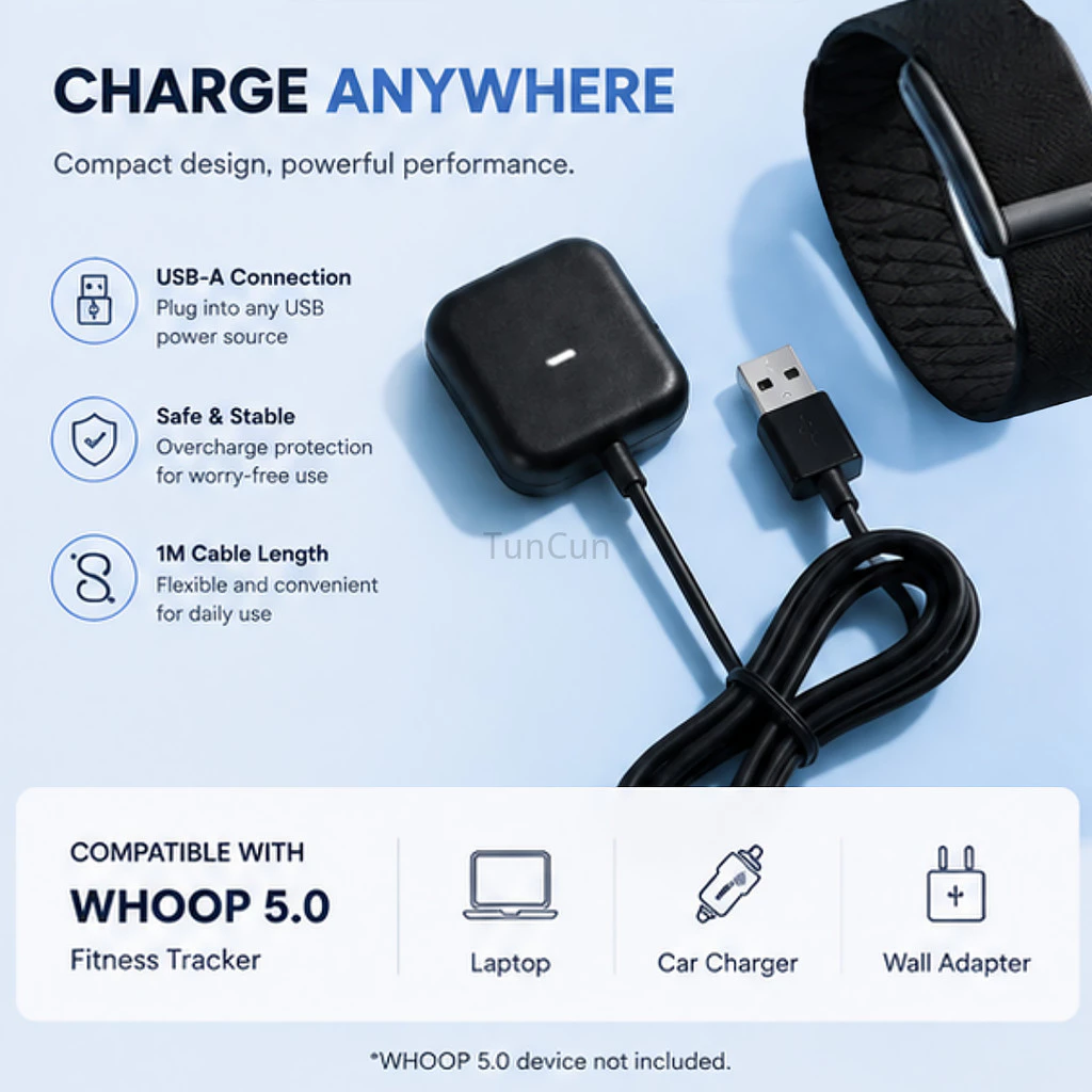 เครื่องชาร์จแบบมีสาย USB-C กันน้ําและทนต่อการสึกหรอ, สายชาร์จที่เสถียรเร็วเข้ากันได้กับ Whoop 5.0/MG Basic/One/Peak/Life, ไม่เข้ากันได้กับ Whoop 4.0 และรุ่นอายุมากกว่า
