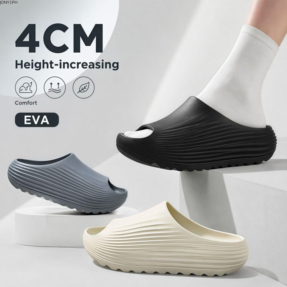 JONY1RN รองเท้าแตะผู้ชาย,รองเท้าแตะส้นหนาเพิ่มความสูง 4 ซม., EVA Anti-Slip Step Sensation Cool รองเท้าแตะในร่มกลางแจ้ง