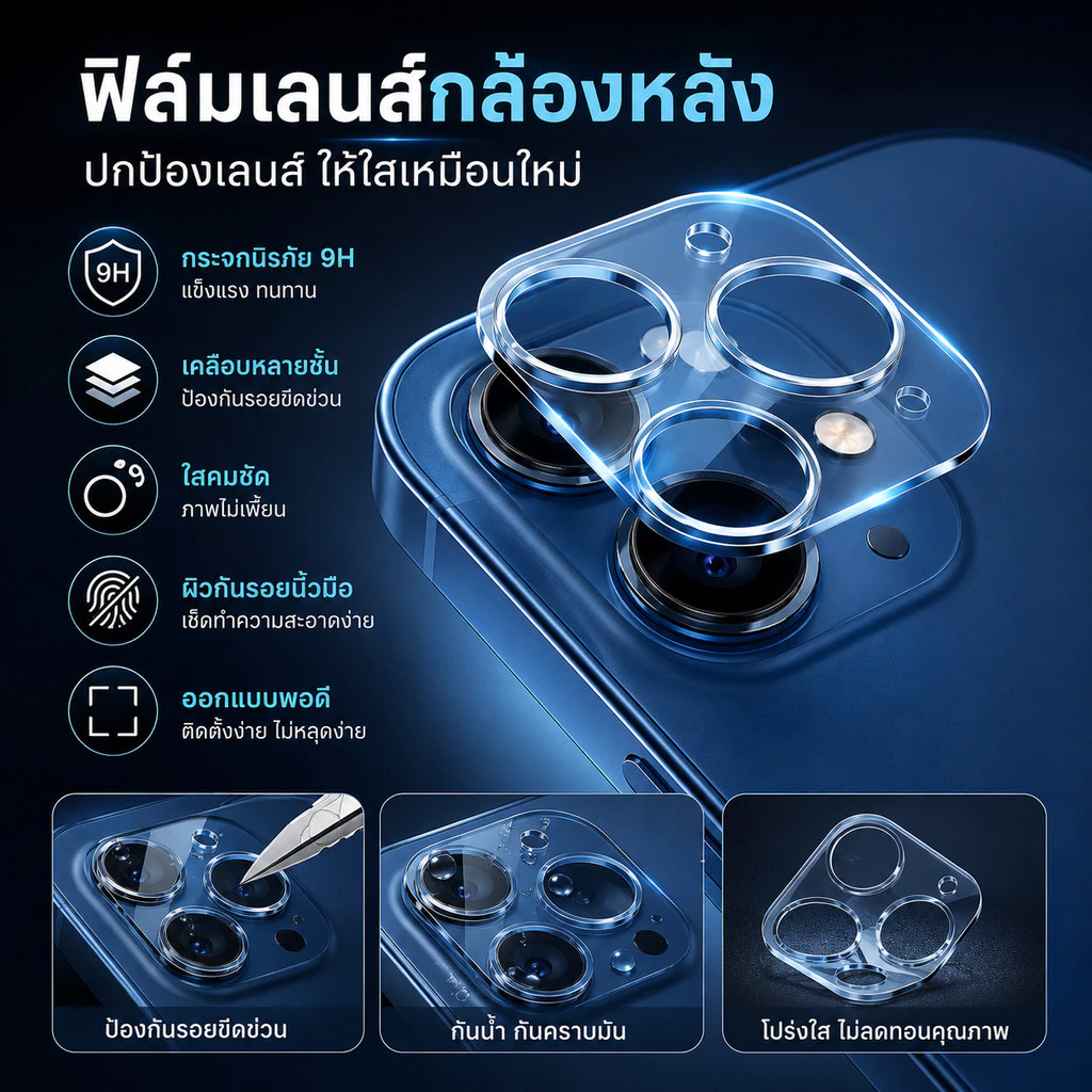 ฟิมล์กระจกเลนส์กล้อง สำหรับiPhone17promax 16pro 17air 17promax 16plus 15plus 15promax14pro 14promax iPhone13 13pro 13pro