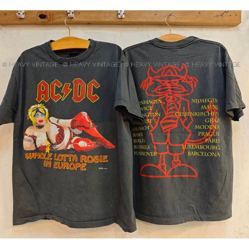 ACDC Whole Lotta Rosie in Europe Bio Washed เสื้อวินเทจ เสื้อทัวร์ วงร๊อค heavy vintage shirt