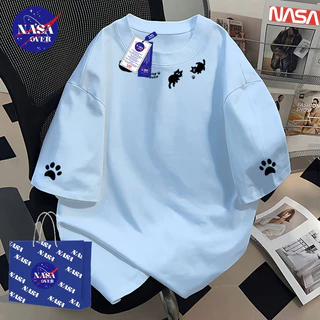 【จัดส่งจากกรุงเทพฯ】🔥NASA ฤดูร้อน ทรงหลวม แขนสั้น มินิมอล ลายอุ้งเท้าแมวดำ🐾cool ยูนิเซ็กส์ สีผสม สามแถบ คอกลม เสื้อYG3847