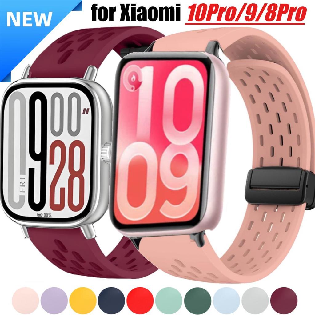 สายซิลิโคนสําหรับ Xiaomi Smart Band 10Pro Band 9 8 Pro เปลี่ยนกีฬานาฬิกาสําหรับ Redmi นาฬิกา 6 นาฬิกา 5 4 Correa สร้อยข้อมือแม่เหล็กข้อมืออุปกรณ์เสริม