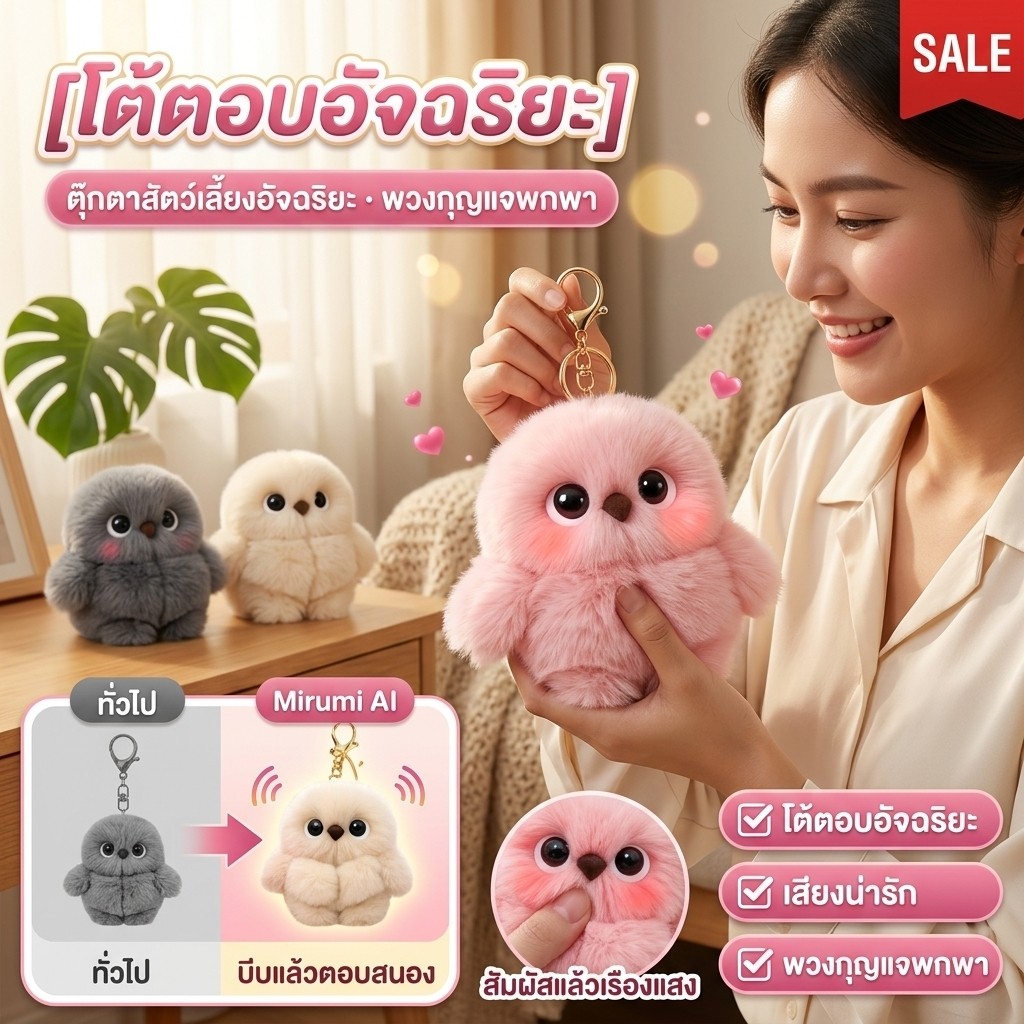 [โต้ตอบอัจฉริยะ]Mirumi AI toy ตุ๊กตาสัตว์เลี้ยงอัจฉริยะ ตุ๊กตานกฮูกน่ารัก ของเล่นผ่อนคลาย พวงกุญแจพกพาMirumi AI toy