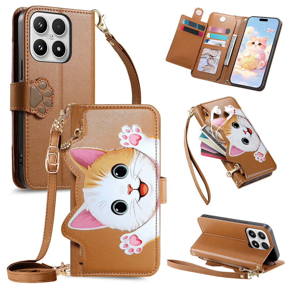 แมวน่ารักCrossbody Lanyardสร้อยคอสายคล้องเชือกกระเป๋าสตางค์สําหรับXiaomi 14T 13T Poco C85 C75 C71 C6