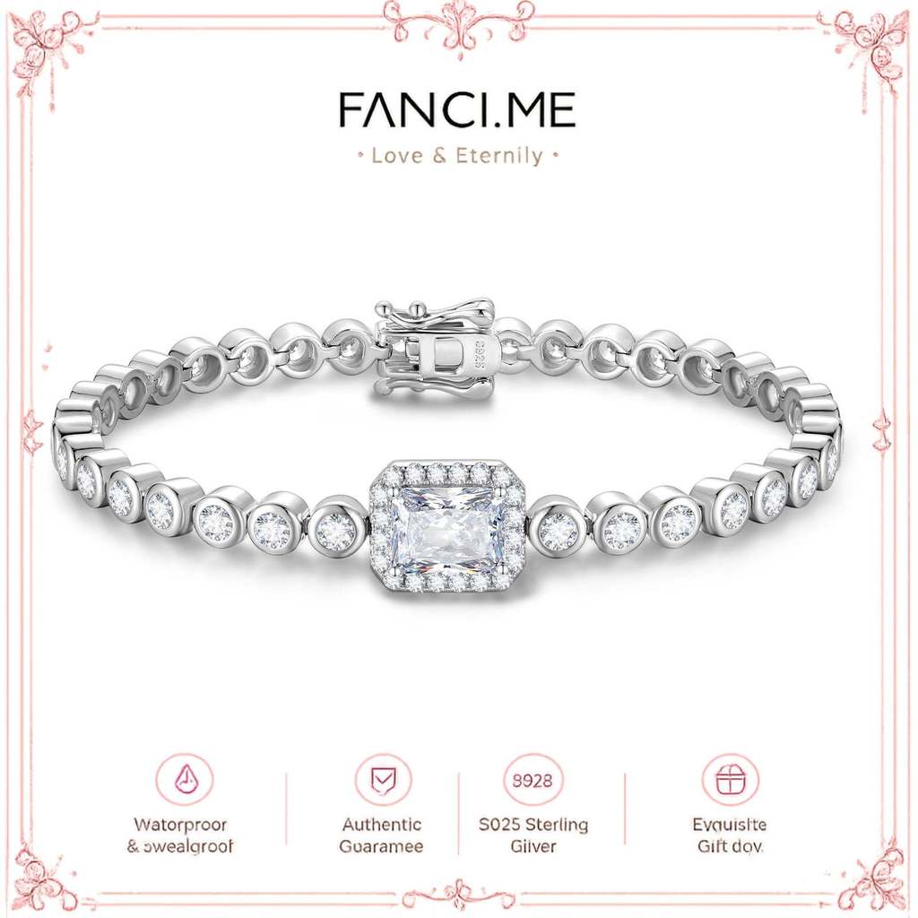 FANCIME "Axis" สร้อยข้อมือเทนนิสเงินแท้ Radiant Cut