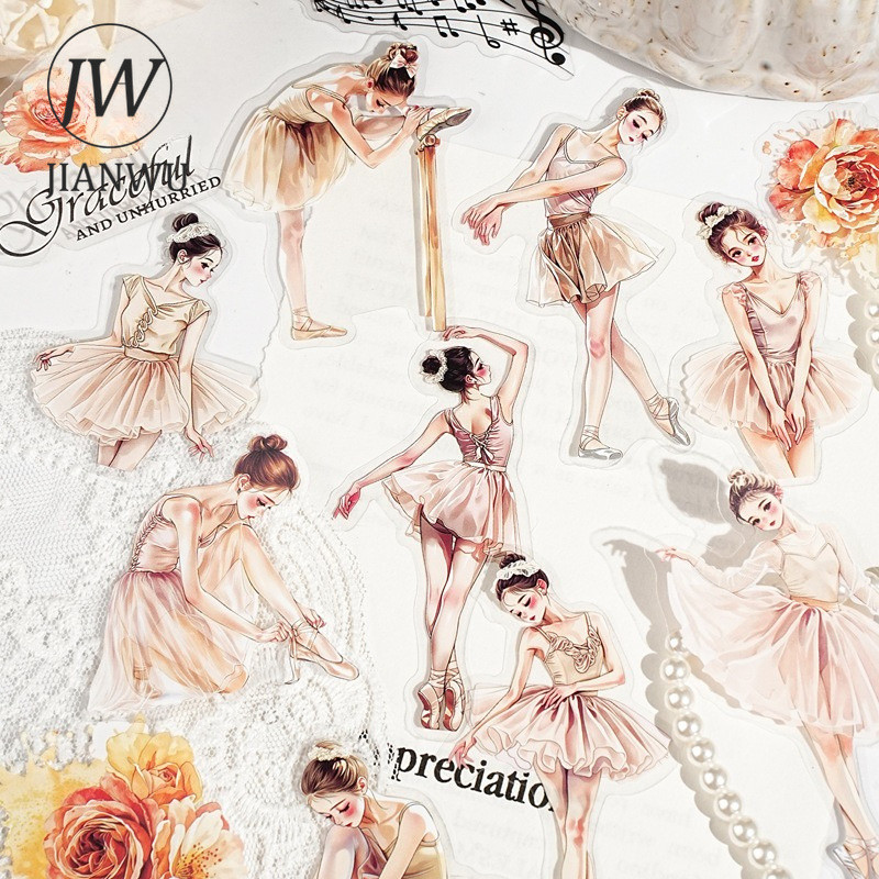 JIANWU Vintage ดอกไม้บัลเล่ต์ Dancer สาวตัวละครภูมิทัศน์วัสดุ Collage Scrapbooking PET สติกเกอร์ Journal เครื่องเขียน ราคาถูก Shopee Lazada