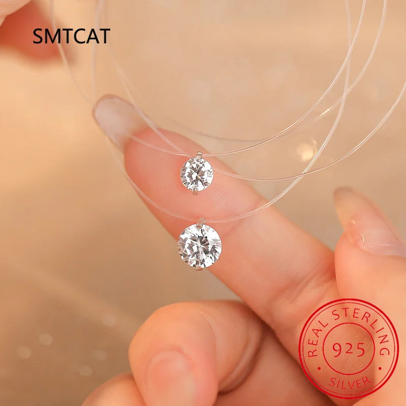 D VVS1 2 กะรัต Moissanite จี้สร้อยคอผู้หญิง 925 เงินสเตอร์ลิงโปร่งใสสายตกปลา Chain Party Fine เครื่อ