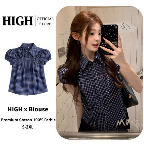 เสื้อเชิ้ตแขนสั้นเสื้อโปโลวินเทจฤดูร้อนสลิมฟิตครอปลายตาราง
