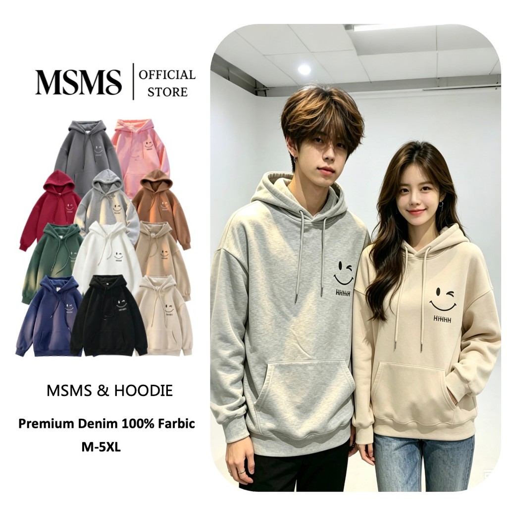 MSMS ฤดูใบไม้ผลิฤดูใบไม้ร่วงฤดูหนาว Street Wear หลวมหน้ายิ้ม Hooded Sweatshi