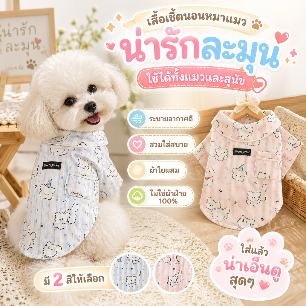 💓ชุดนอนสัตว์เลี้ยงแขนสั้นเสื้อผ้าแฟชั่นป้องกันขุยบางสไตล์
