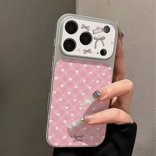 หัวใจลายตารางสีชมพู เคส For iPhone 13 11 17 15 16 12 14 Pro Max 15promax เคสโทรศัพท์หนังแกะ เคสโทรศัพท์ เคสมือถือ Case