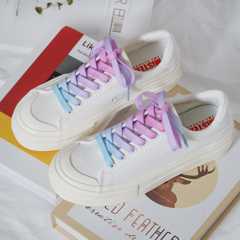 เชือกผูกรองเท้าพิมพ์ลายไล่ระดับสี,รองเท้าผ้าใบเปลี่ยน Laces Unisex สําหรับเด็กรองเท้าผ้าใบสีขาวสูงด้านบน