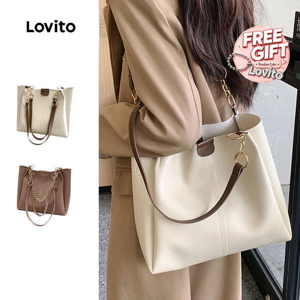 Lovito ลำลองกระเป๋าสะพายไหล่ สีพื้นHigh ความจุ การเดินทางพื้นผิวพื้นผิวพื้นผิวพื้นผิวAll seasons กระเป๋าสะพายไหล่ สำหรับผู้หญิง LFA04285