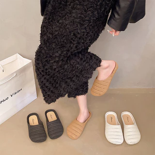 👡 รองเท้าแตะครึ่งแผ่นพื้นหนาทึบโบฮีเมียน 2025 ทรงเบียร์เนอร์ สวมใส่สบาย ใส่ได้ทันทีเหมาะผู้หญิงสีสวยส่งไว