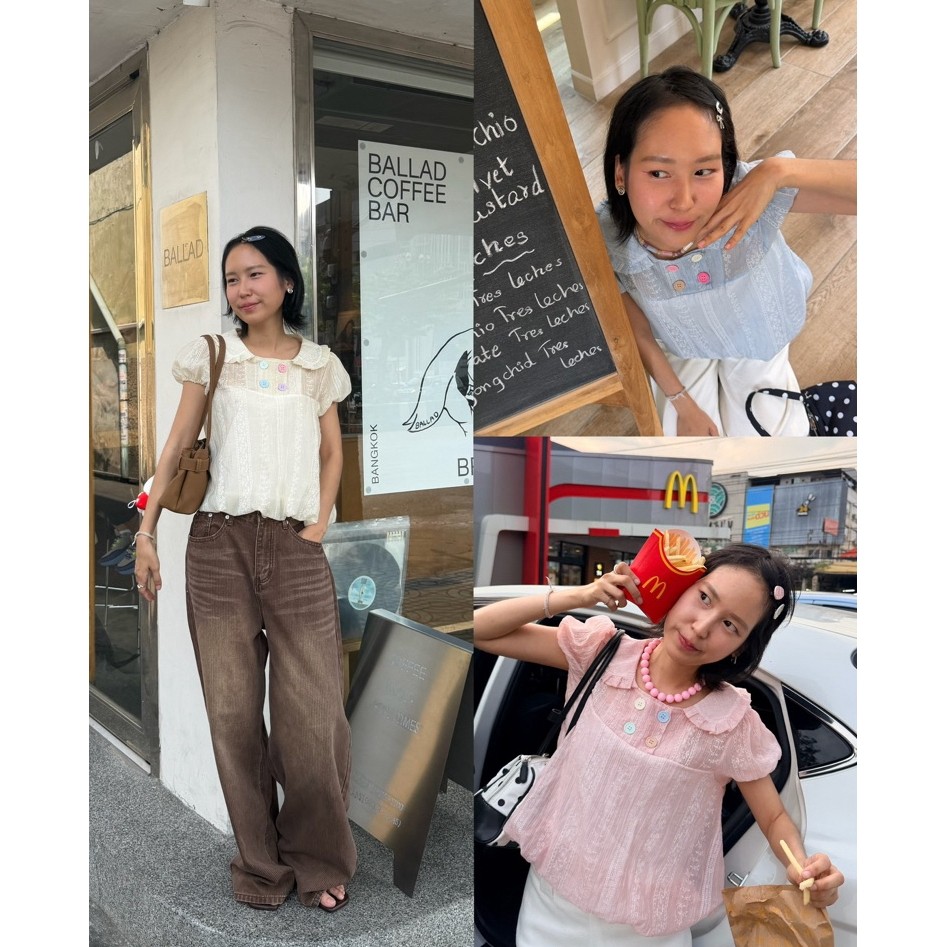 jellybutter cheese cake เสื้อคอปกจีบทรงบอลูน