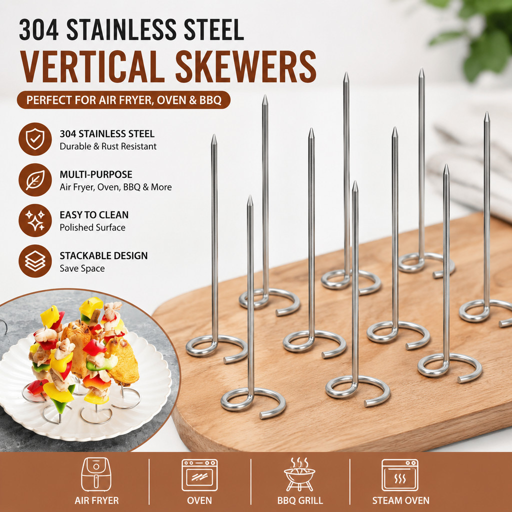 304 สแตนเลสแนวตั้ง Skewers Air Fryer เตาอบ Bbq Grill Skewer Sticks ขัดทนทานนํากลับมาใช้ใหม่อเนกประสงค์คุณภาพสูง 304 สแตนเลส