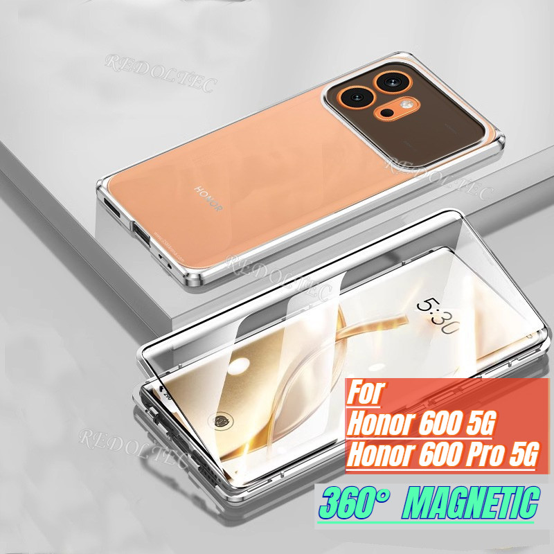 Honor 600 600Pro 5G ปลอก 360 ป้องกันเลนส์เต็มเคสโลหะแม่เหล็ก ให้เกียรติ 600มือโปร ให้เกียรติ600 สองด้านด้านหน้ากลับกระจกเต็มร่างกายโทรศัพท์ปกด้วยล็อคหัวเข