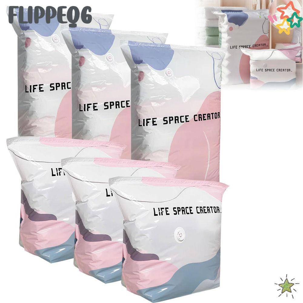 FLIPPEQ6 ถุงสูญญากาศไม่มีปั๊ม, Cube Compression Press & Seal ถุงเก็บสูญญากาศ, การบีบอัด Desig Space Saving Reusable Press & Seal กระเป๋าผ้าปูที่นอนเก็บ