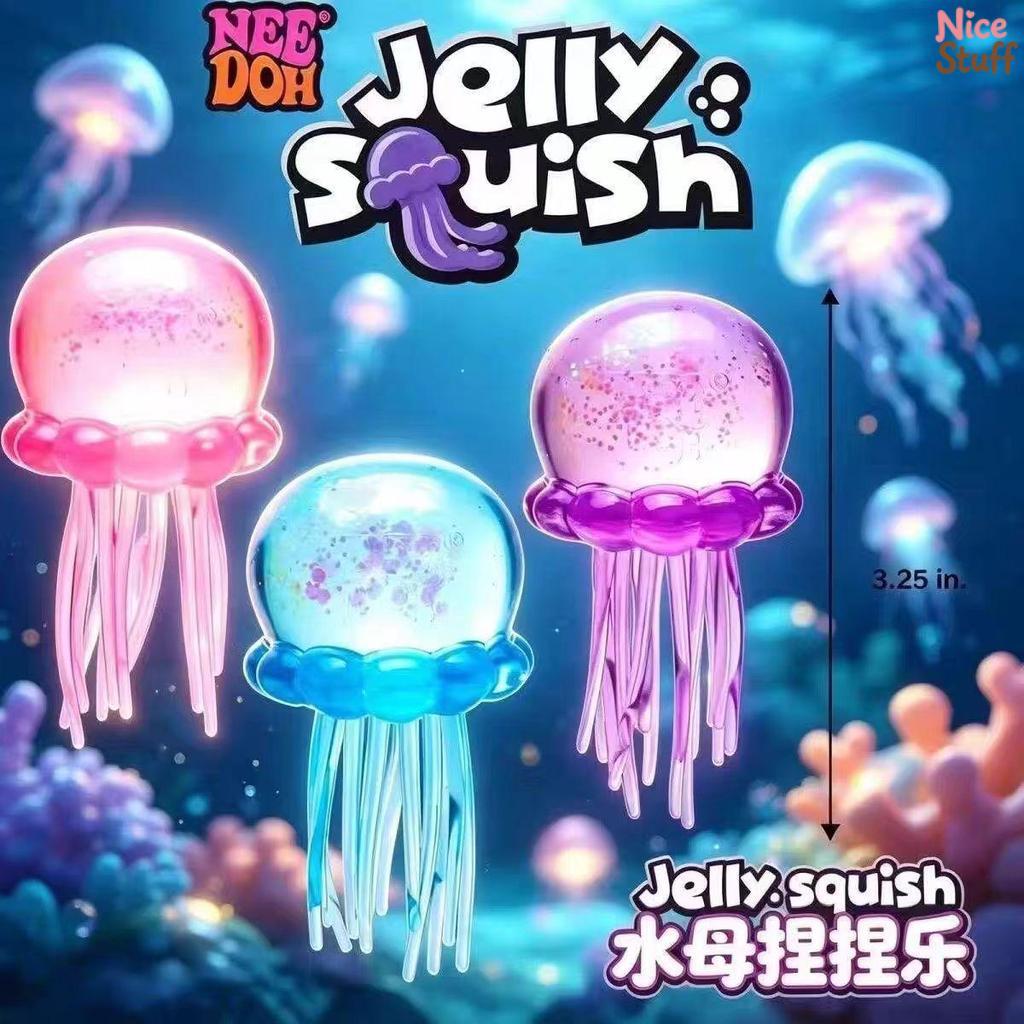 Schylling NeeDoh Jelly Squish Super Squishy Glitter Filled แมงกะพรุน Fidget ของเล่น Sparkle แมงกะพรุนความเครียด