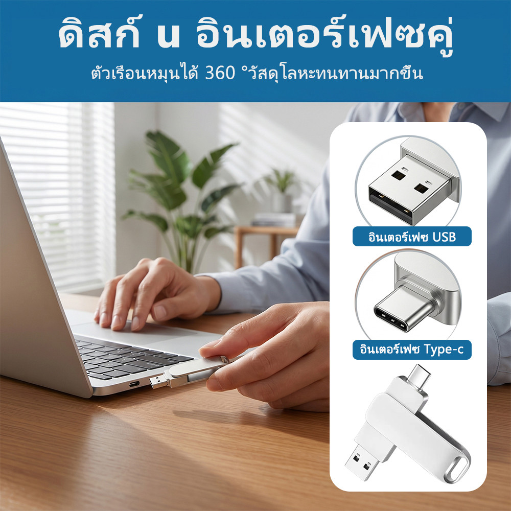 [โปรโมชั่น] TYPE-C 2-in-1 Flash Driver 2TB การส่งสัญญาณความเร็วสูง USB3.2 เหมาะสําหรับ iPhone 15 ขึ้นไป PC iPad Android