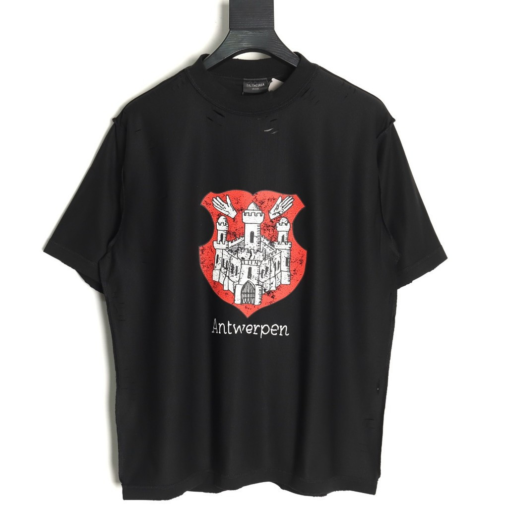 Balenciaga/Balenciaga ฤดูร้อนสไตล์ใหม่แขนสั้นเสื้อยืดผู้ชายผู้หญิงคู่สไตล์ฤดูร้อนพักผ่อนกลางแจ้งขนาด