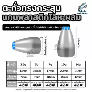 ตะกั่วตกปลา ทรงกระสุน คาร์บอนสตีล แกนพลาสติกนิ่ม Texas/Carolina Rig เดินหนอน ปลายาง 3.5/5/7/10/14g ตีไกล ไม่บาดสาย