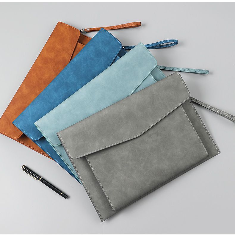 IPad Ultra-Thin Book Storage Bag A4 Business Leather Bag Portable Magnetic Buckle Student Double-Lay