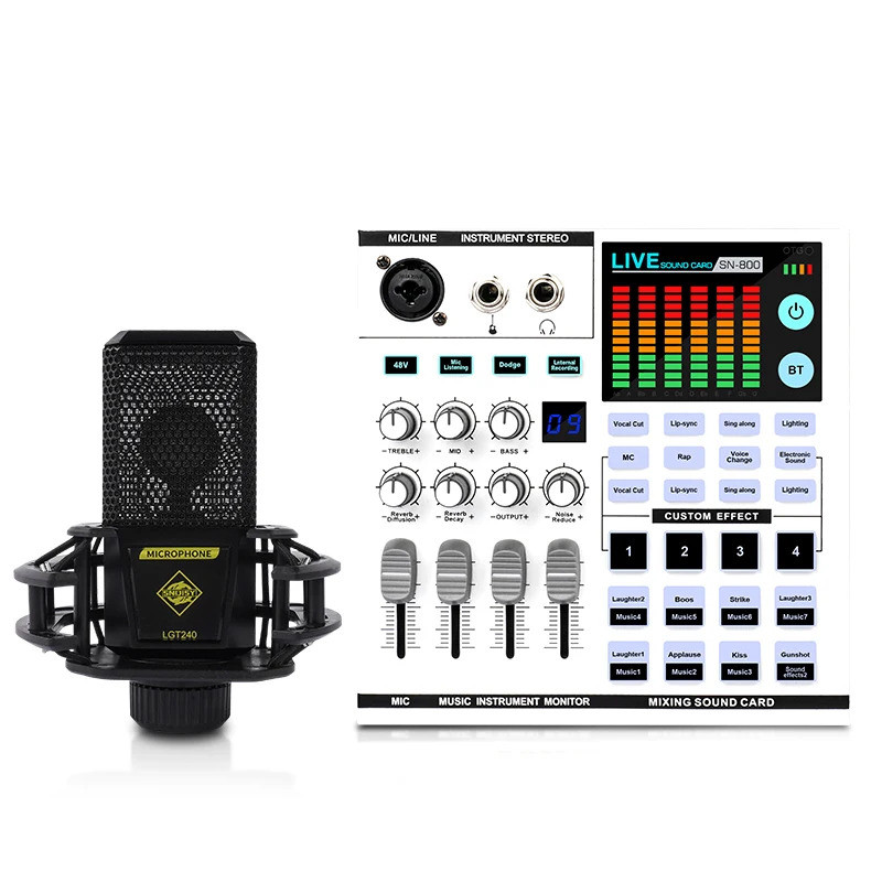 Performance Professional SN800 การ์ดเสียงชุด U68 ไมโครโฟนไร้สาย RGB Audio Mixer 48V Phantom Power สํ
