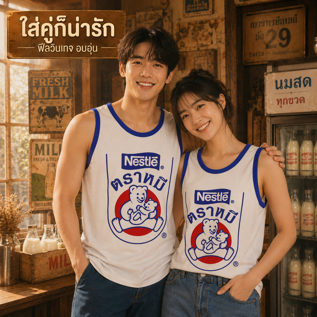 เสื้อกล้าม เสื้อแขนกุด สกรีนลาย นมตราหมี มี5ไซส์ S M L XL 2XL  ผ้าไมโคร ใส่สบาย ระบายอากาศดีมาก