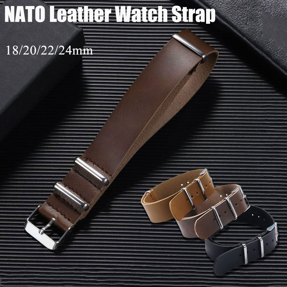 สายนาฬิกาหนัง NATO กันน้ํา 18/20/22/24 มม. Premium Vintage สไตล์ทหาร Sweatproo