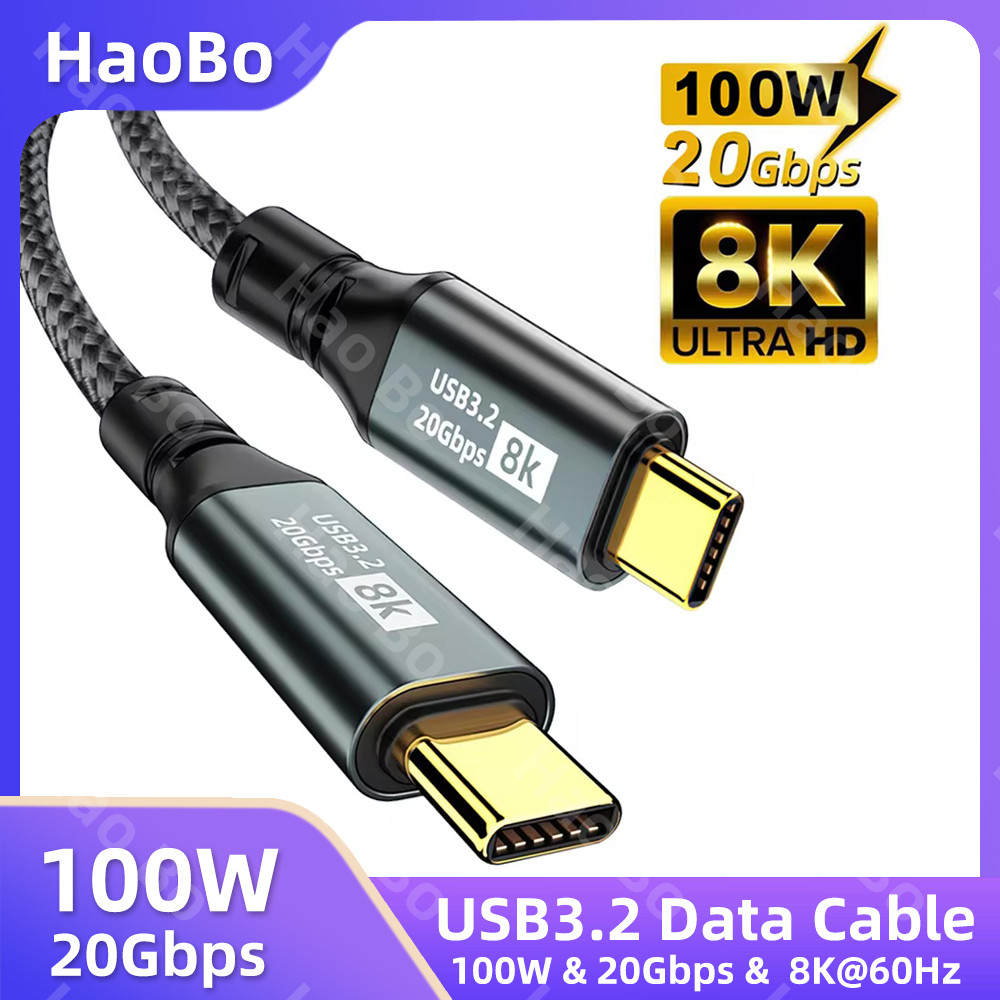 PD100W USB 3.2 20Gbps ThunderBolt 3 ประเภท C ถึง Type C สาย 8K 60Hz USB-C ข้อมูลสําหรับ iPhone 15 Pr