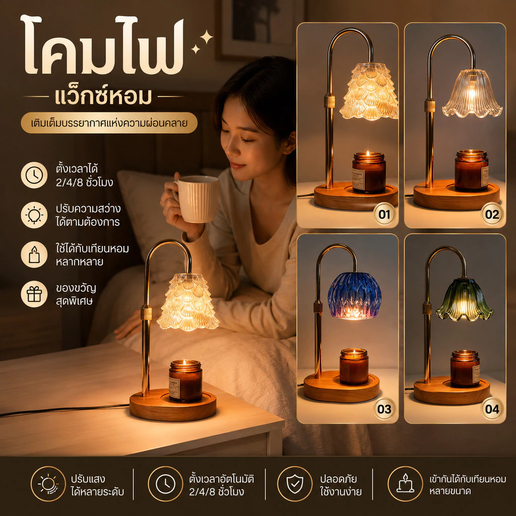 COD โคมไฟละลายเทียนหอม ตั้งเวลาได้ สไตล์วินเทจ ใช้เป็นไฟกลางคืน อุ่นแว็กซ์ละลาย น้ำหอมในตัว ของขวัญวันเกิด