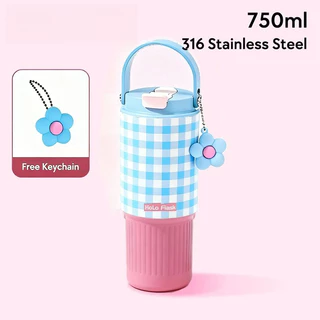 CUP.LAB ลายสก๊อต แก้ว สแตนเลส 750มล ความจุขนาดใหญ่ ร้อนและเย็น ถ้วยสูญญากาศ นอกบ้าน แบบพกพา แก้วเก็บความเย็น 034B