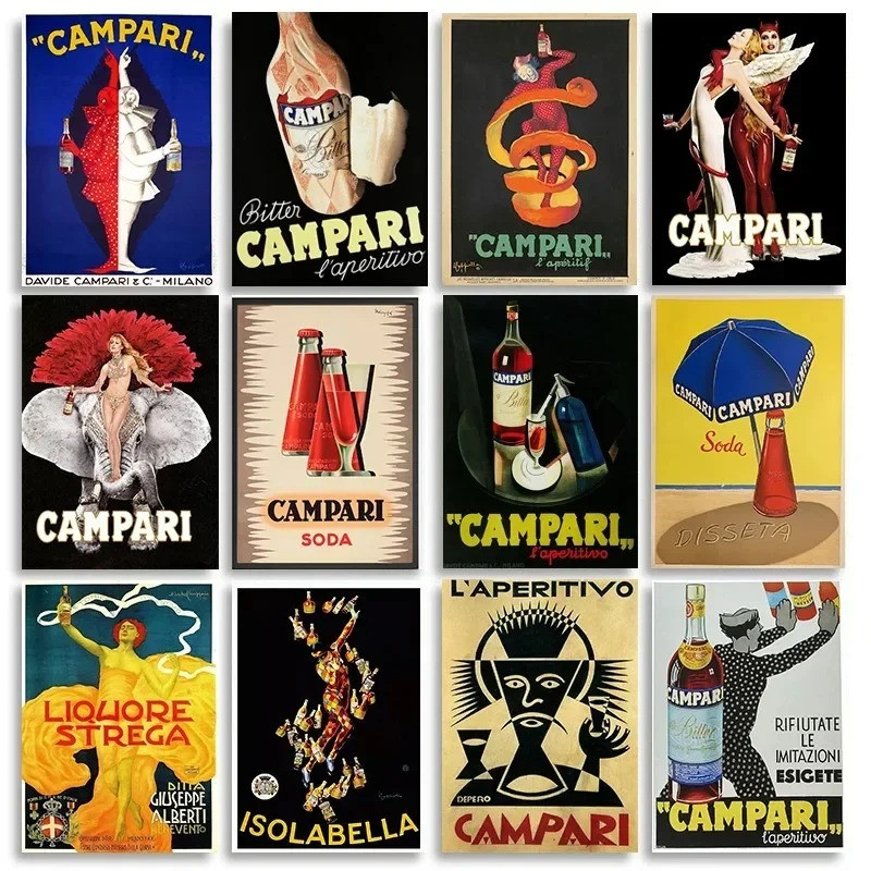 U2PR Vintage Food & Drinking Campari โปสเตอร์แชมเปญ Absinthe ผ้าใบ Wall Art ภาพ Home Bar Decor ความง
