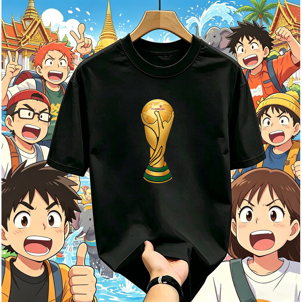 ((จัดส่งตลอด 24 ชั่วโมง) FIFA Hercules Cup World Cup Gold Simple พิมพ์เสื้อยืด World Cup แขนสั้น