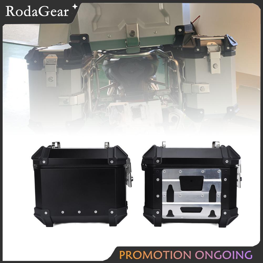 RodaGear กล่องข้างรถจักรยานยนต์สำหรับกระเป๋าข้างรถมอเตอร์ไซด์ 18 ลิตรแบบแข็งพร้อมล็อคนิรภัยและสติ๊กเกอร์สะท้อนแสงอลูมิเนียมอัลลอยด์ที่เก็บสัมภาระ (สีดำ