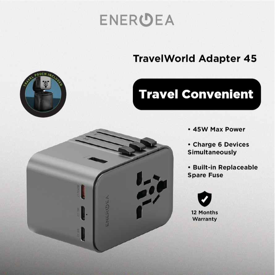 ENERGEA TravelWorld Adapter GaN45 3C2A 45W - Gunmetal