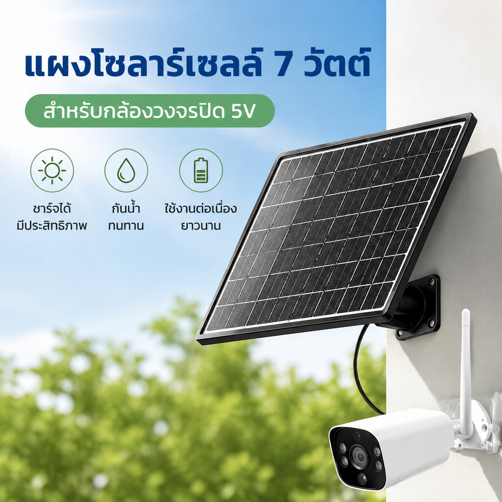 แผงโซล่าเซลล์ 10W สายชาร์จType-C สายยาว1.7M แผงโซล่าขนาดใหญ่ กล้องวงจรปิด กันน้ำกันฝน YOOSEE&V360Pro