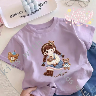 🐻kids with  เสื้อเด็กแฟชั่น คอกลม Oversize ผ้าคอตตอน   'CUTE GIRL' สบายนุ่ม ระบายอากาศดี