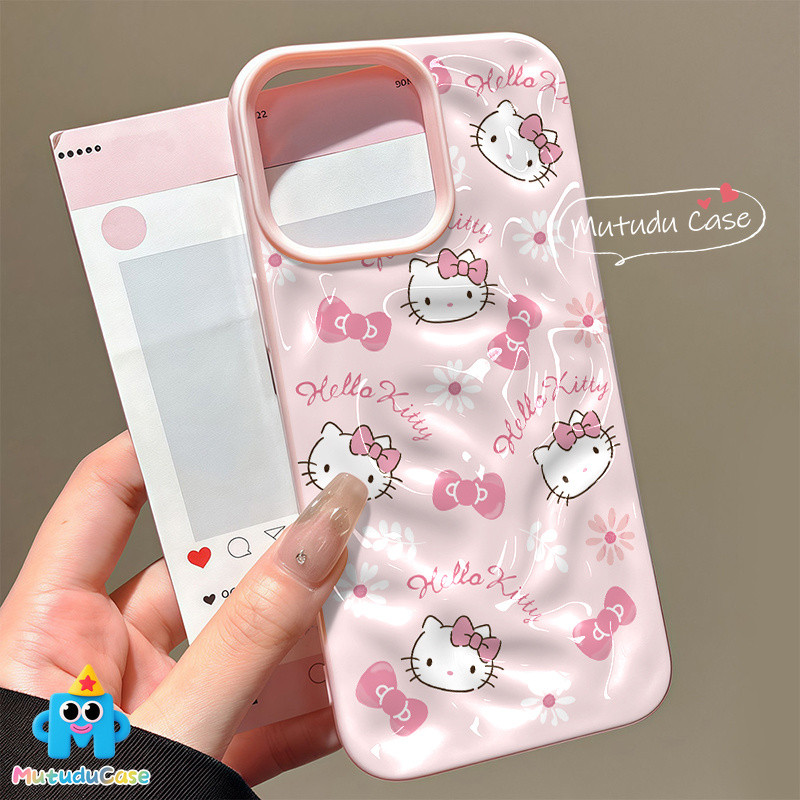 สำหรับ IPhone 15 11 16 17 Air 14 13 12 Pro Max XR 7 16 8 15 Plus เคสรอยย่นอุกกาบาต ลายคิตตี้พิงค์ น่ารัก หลากสี สไตล์ฮิต