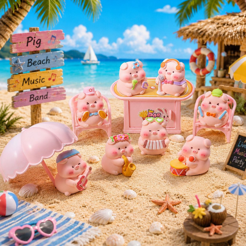 8 ชิ้น Beach Music Party Piglet 3D เรซิ่น Charms สําหรับ DIY (7-288)