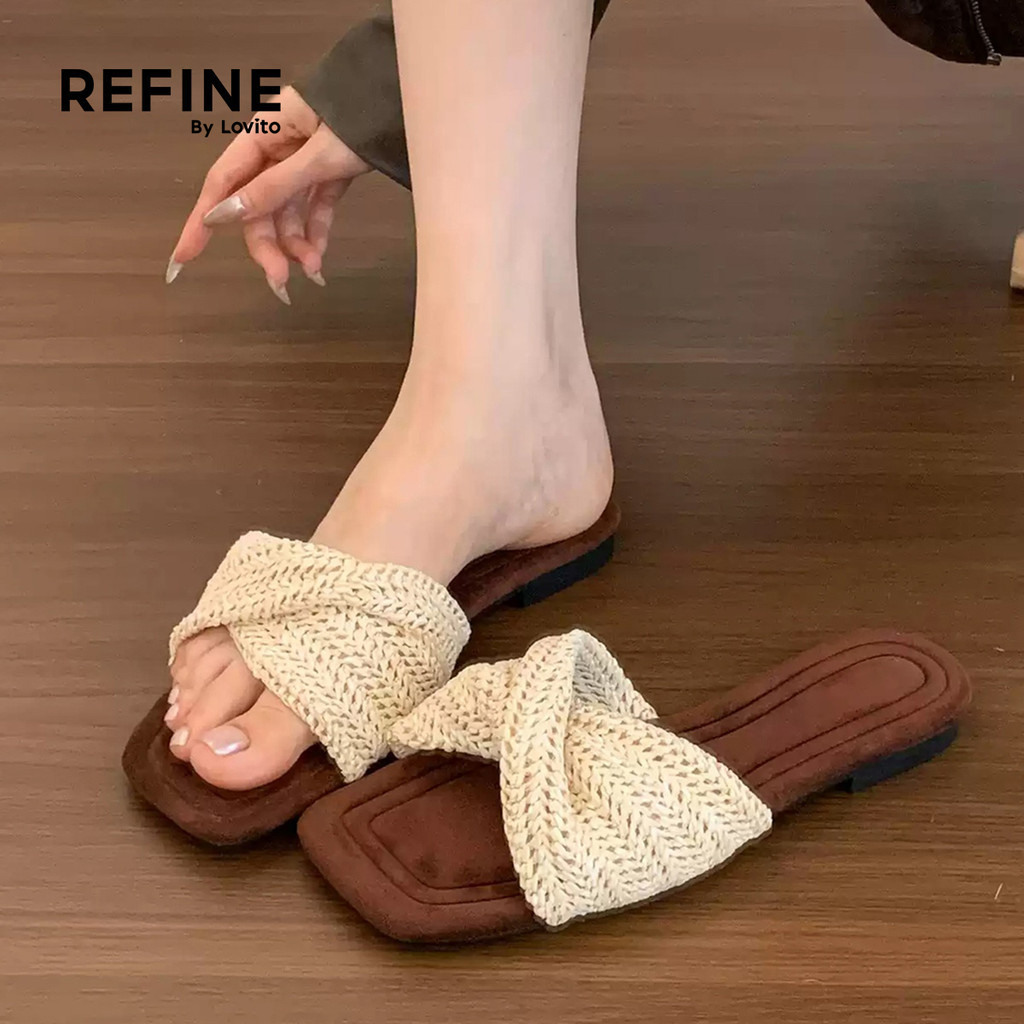 (Refine by Lovito) รองเท้าแตะลําลองผู้หญิงแบบผูกแบน LR31E066